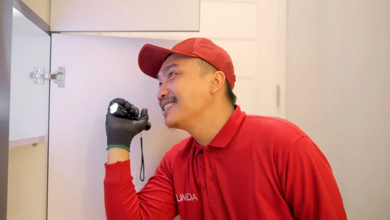 Teknisi Fumida memasang perangkap tikus dengan metode glue rodent trap