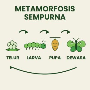 Tahapan metamorfosis sempurna: telur, larva, pupa, dewasa